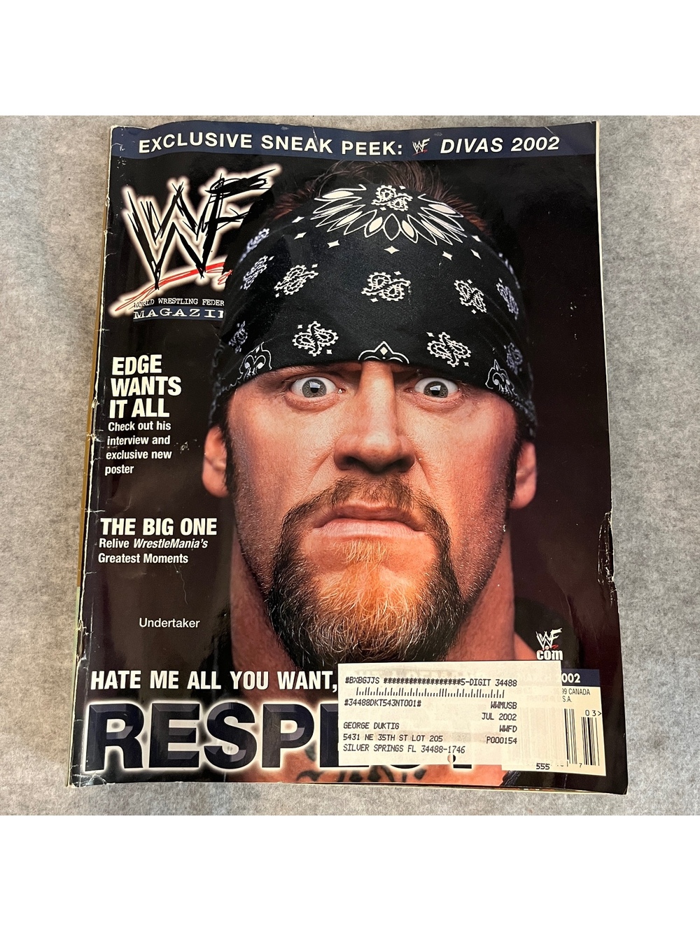 WWE WWF Magazine March 2002 Undertaker Cover Edge poster Divas Wrestling Vintage